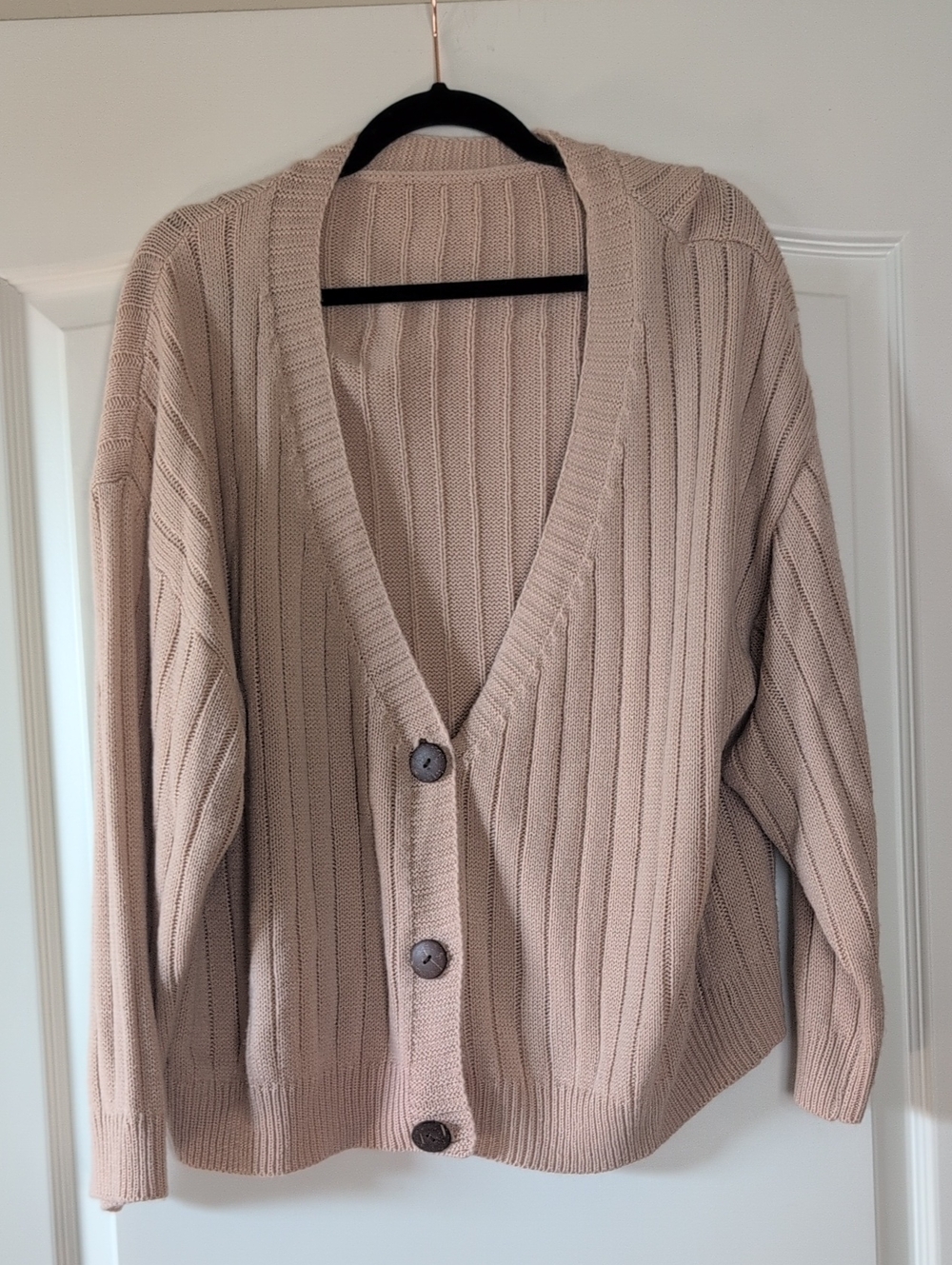 SHEIN Beige Ribbed Button-Front Cardigan